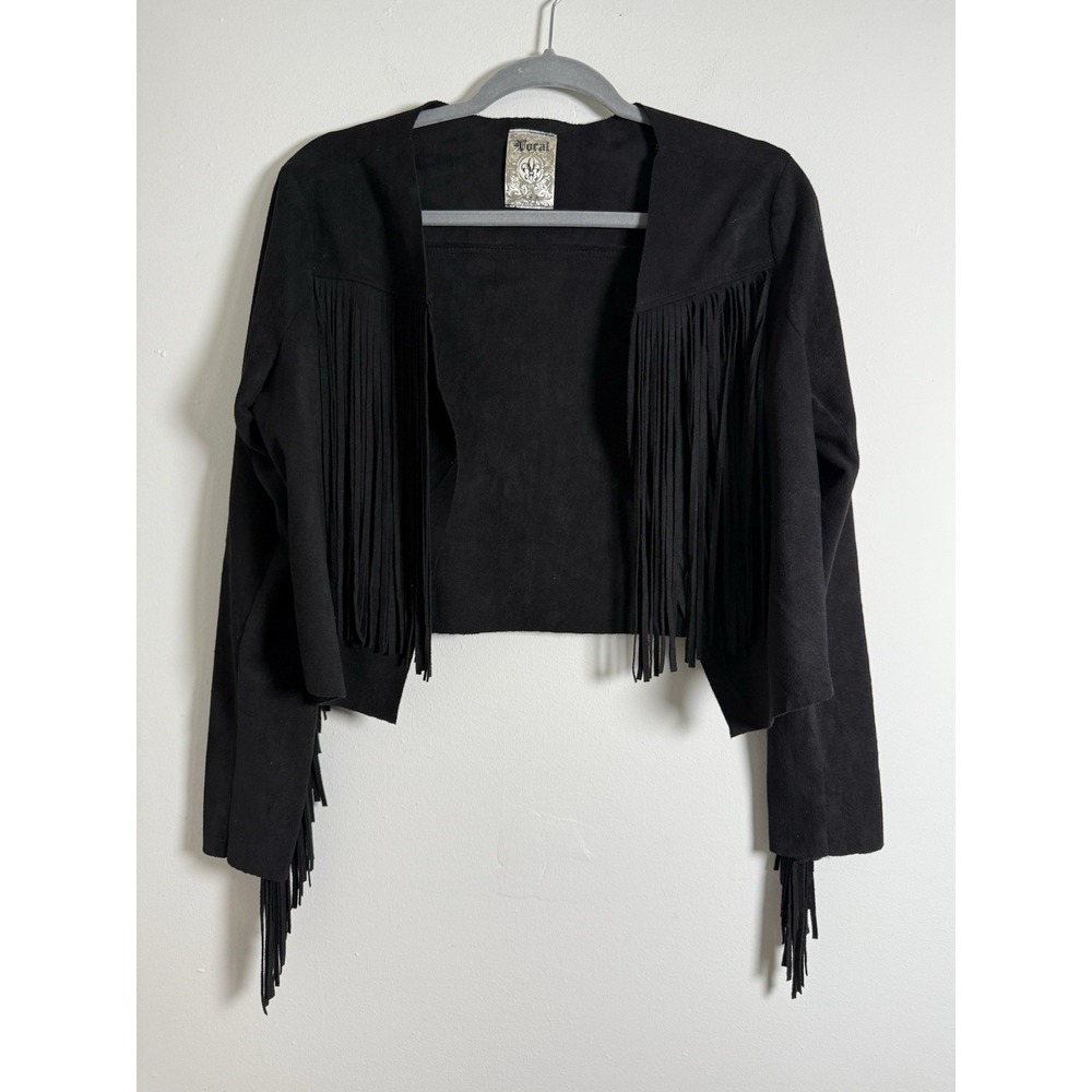 Vocal USA Black Faux Suede Western Fringe Jacket Sz M Cowgirl Festival Country